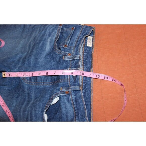 Levis Premium Womens High-Waisted Button-Fly Distressed Hem Blue Denim Jeans Siz - Picture 9 of 12
